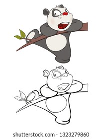 Vector Illustration of a Cute Cartoon Character Panda for you Design and Computer Game. Coloring Book Outline Set 