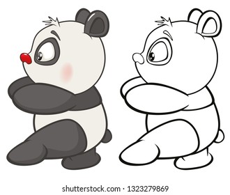 Vector Illustration of a Cute Cartoon Character Panda for you Design and Computer Game. Coloring Book Outline Set 