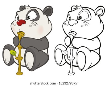 Vector Illustration of a Cute Cartoon Character Panda for you Design and Computer Game. Coloring Book Outline Set 