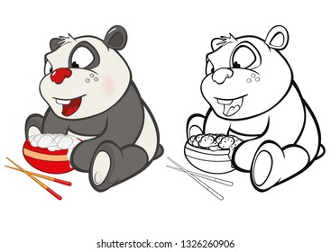 Vector Illustration of a Cute Cartoon Character Panda for you Design and Computer Game. Coloring Book Outline Set 