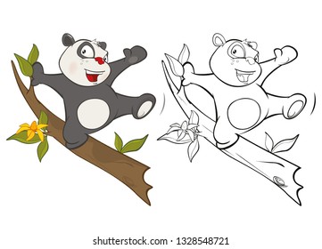 Vector Illustration of a Cute Cartoon Character Panda for you Design and Computer Game. Coloring Book Outline Set 