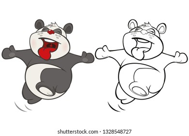 Vector Illustration of a Cute Cartoon Character Panda for you Design and Computer Game. Coloring Book Outline Set 