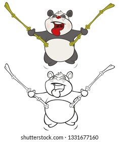 Vector Illustration of a Cute Cartoon Character Panda for you Design and Computer Game. Coloring Book Outline Set 