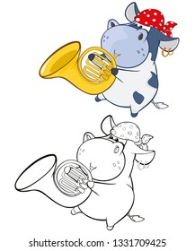 Vector Illustration of a Cute Cartoon Character Cow for you Design and Computer Game. Coloring Book Outline Set 