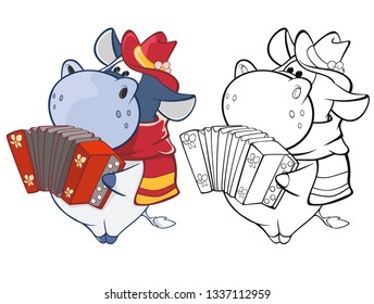 Vector Illustration of a Cute Cartoon Character Cow for you Design and Computer Game. Coloring Book Outline Set 