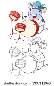 Vector Illustration of a Cute Cartoon Character Cow for you Design and Computer Game. Coloring Book Outline Set 