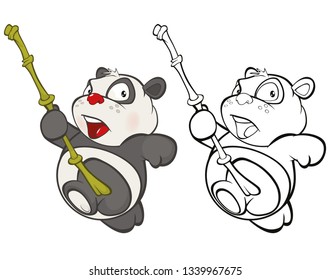 Vector Illustration of a Cute Cartoon Character Panda for you Design and Computer Game. Coloring Book Outline Set 