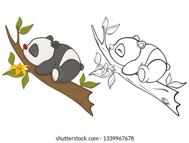 Vector Illustration of a Cute Cartoon Character Panda for you Design and Computer Game. Coloring Book Outline Set 