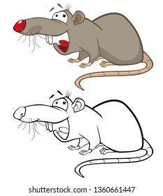 Vector Illustration of a Cute Cartoon Character Rat for you Design and Computer Game. Coloring Book Outline Set 