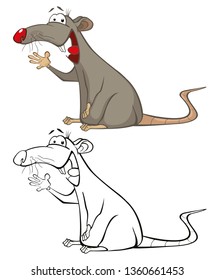 Vector Illustration of a Cute Cartoon Character Rat for you Design and Computer Game. Coloring Book Outline Set 