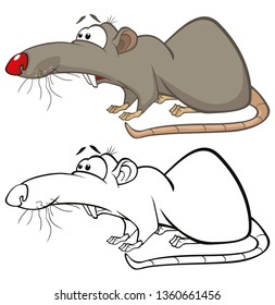 Vector Illustration of a Cute Cartoon Character Rat for you Design and Computer Game. Coloring Book Outline Set 