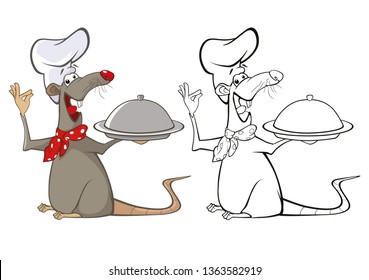 Vector Illustration of a Cute Cartoon Character Rat for you Design and Computer Game. Coloring Book Outline Set 