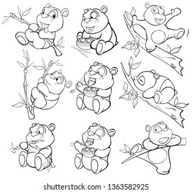 Vector Illustration of a Cute Cartoon Character Panda for you Design and Computer Game. Coloring Book Outline Set 