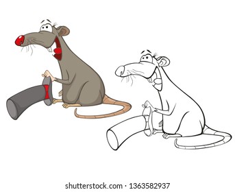 Vector Illustration of a Cute Cartoon Character Rat for you Design and Computer Game. Coloring Book Outline Set 