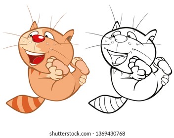 Vector Illustration of a Cute Cartoon Character Cat for you Design and Computer Game. Coloring Book Outline Set 