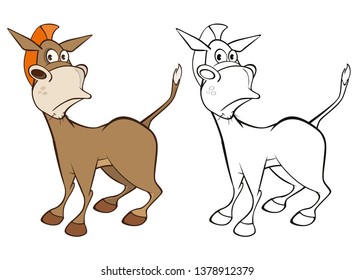 Vector Illustration of a Cute Cartoon Character Burro for you Design and Computer Game. Coloring Book Outline Set 