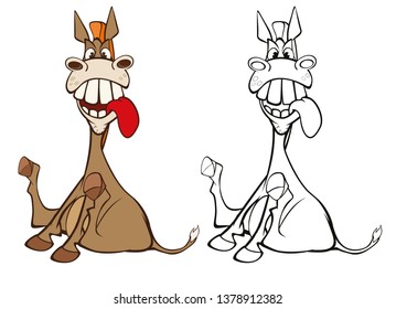 Vector Illustration of a Cute Cartoon Character Burro for you Design and Computer Game. Coloring Book Outline Set 