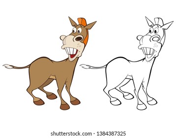 Vector Illustration of a Cute Cartoon Character Burro for you Design and Computer Game. Coloring Book Outline Set 