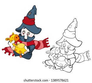Vector Illustration of a Cute Cartoon Character Ghost for you Design and Computer Game. Coloring Book Outline Set 
