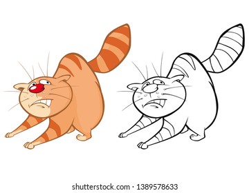 Vector Illustration of a Cute Cartoon Character Cat for you Design and Computer Game. Coloring Book Outline Set 
