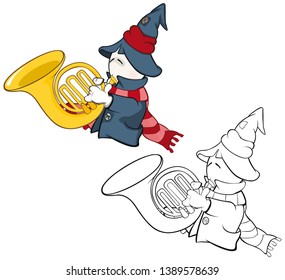 Vector Illustration of a Cute Cartoon Character Ghost for you Design and Computer Game. Coloring Book Outline Set 