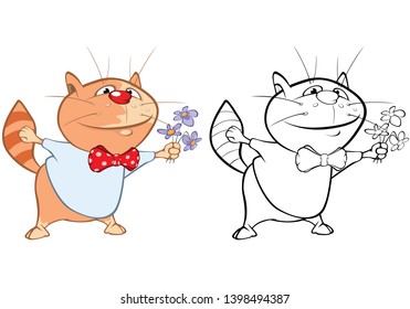 Vector Illustration of a Cute Cartoon Character Cat for you Design and Computer Game. Coloring Book Outline Set 