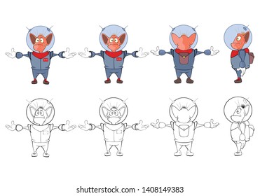 Vector Illustration of a Cute Cartoon Character  Monster for you Design and Computer Game. Coloring Book Outline Set 