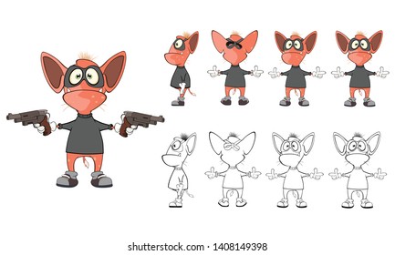 Vector Illustration of a Cute Cartoon Character  Monster for you Design and Computer Game. Coloring Book Outline Set 