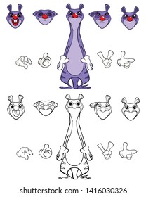 Vector Illustration of a Cute Cartoon Character Mongoose for you Design and Computer Game. Coloring Book Outline Set 