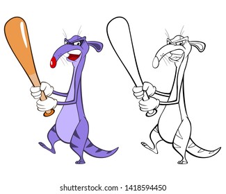 Vector Illustration of a Cute Cartoon Character Mongoose for you Design and Computer Game. Coloring Book Outline Set 