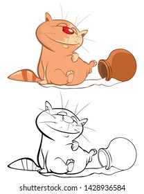 Vector Illustration of a Cute Cartoon Character Cat for you Design and Computer Game. Coloring Book Outline Set 