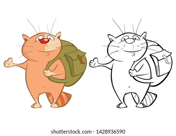 Vector Illustration of a Cute Cartoon Character Cat for you Design and Computer Game. Coloring Book Outline Set 