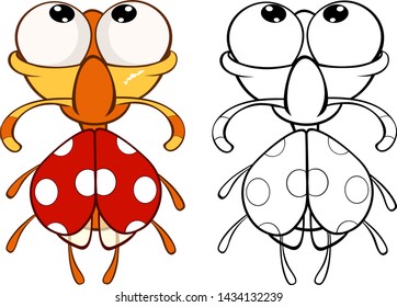 Vector Illustration of a Cute Cartoon Character Ladybird for you Design and Computer Game. Coloring Book Outline Set 