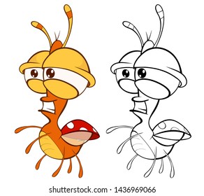 Vector Illustration of a Cute Cartoon Character Ladybird for you Design and Computer Game. Coloring Book Outline Set 