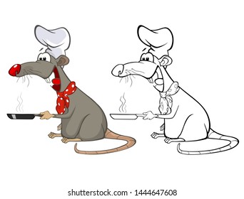 Vector Illustration of a Cute Cartoon Character Rat for you Design and Computer Game. Coloring Book Outline Set 
