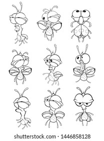 Vector Illustration of a Cute Cartoon Character Ladybird for you Design and Computer Game. Coloring Book Outline Set 