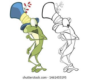 Vector Illustration of a Cute Cartoon Character Cute Green Frog  for you Design and Computer Game. Coloring Book 