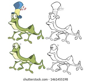 Vector Illustration of a Cute Cartoon Character Cute Green Frog  for you Design and Computer Game. Coloring Book 