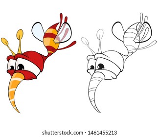 Vector Illustration of a Cute Cartoon Character Bee for you Design and Computer Game. Coloring Book Outline Set 