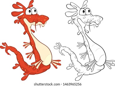 Vector Illustration of a Cute Cartoon Character Seahorse for you Design and Computer Game. Coloring Book Outline 