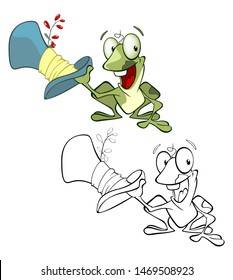 Vector Illustration of a Cute Cartoon Character Cute Green Frog  for you Design and Computer Game. Coloring Book 