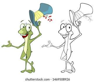 Vector Illustration of a Cute Cartoon Character Cute Green Frog  for you Design and Computer Game. Coloring Book 