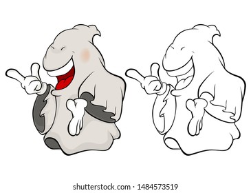 Vector Illustration of a Cute Cartoon Character Ghost for you Design and Computer Game. Coloring Book Outline Set 