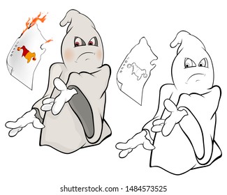 Vector Illustration of a Cute Cartoon Character Ghost for you Design and Computer Game. Coloring Book Outline Set 