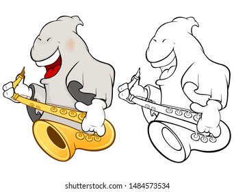 Vector Illustration of a Cute Cartoon Character Ghost for you Design and Computer Game. Coloring Book Outline Set 