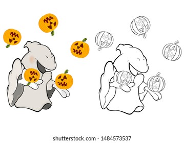 Vector Illustration of a Cute Cartoon Character Ghost for you Design and Computer Game. Coloring Book Outline Set 