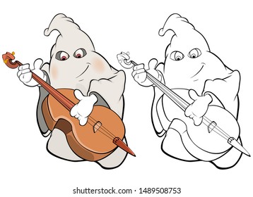 Vector Illustration of a Cute Cartoon Character Ghost for you Design and Computer Game. Coloring Book Outline Set 