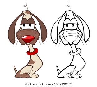 Vector Illustration of a Cute Cartoon Character Hunting Dog for you Design and Computer Game. Coloring Book Outline 
