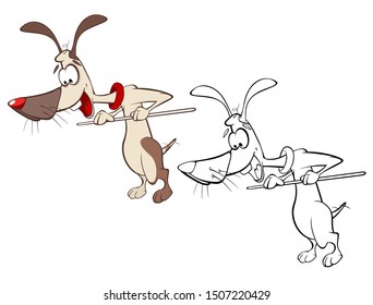 Vector Illustration of a Cute Cartoon Character Hunting Dog for you Design and Computer Game. Coloring Book Outline 