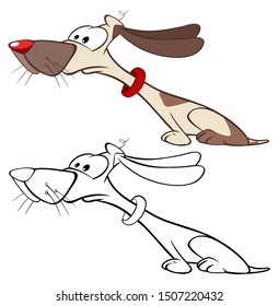 Vector Illustration of a Cute Cartoon Character Hunting Dog for you Design and Computer Game. Coloring Book Outline 